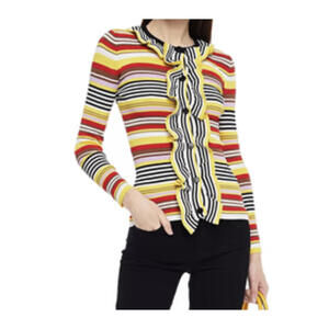 MSGM red yellow black white stripe ruffle sweater sz L
